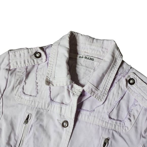 Da-Nang purple distressed embroidered peacock bird cargo button down jacket - Picture 6 of 6